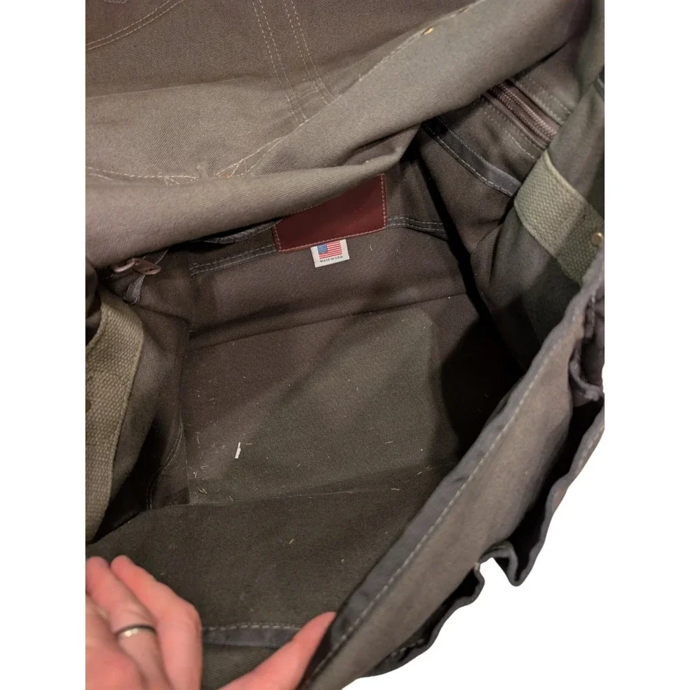 Duluth Pack Messenger Briefcase Olive Canvas Brown Leather Made USA Commuter Bag